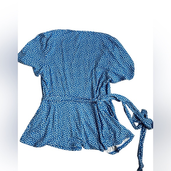 BODEN Women’s 6R Cassia Polka Dot True Wrap Tie Short Sleeve Top Blue - Picture 6 of 14